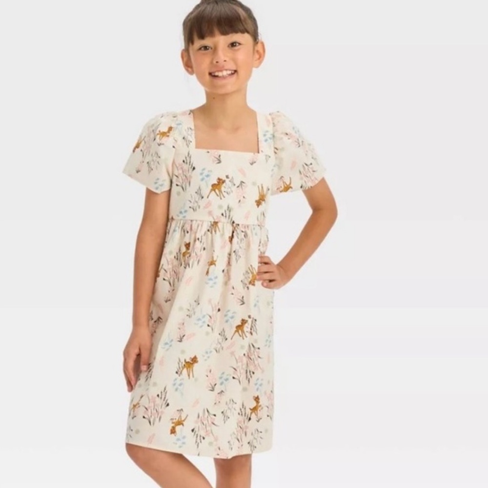 Disney Kids Cream Dress with Bambi Animal Print NWOT